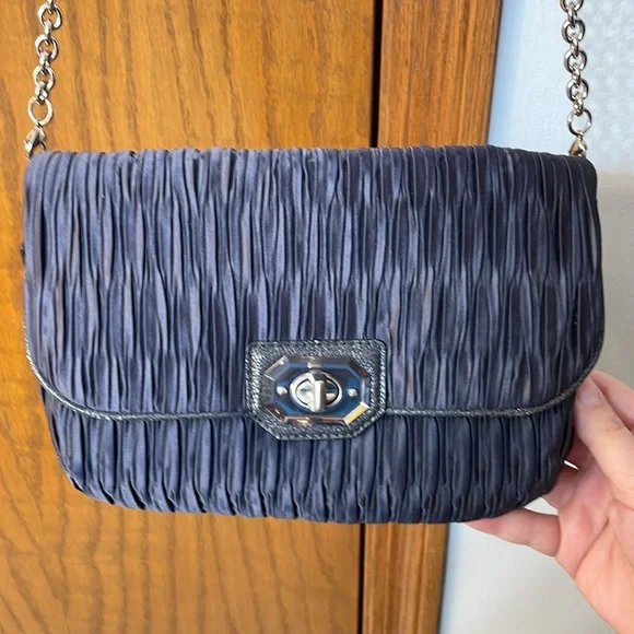 COACH UEC Vintage Blue Clutch or Shoulder Bag Ruched Leather Trim - Picture 2 of 16